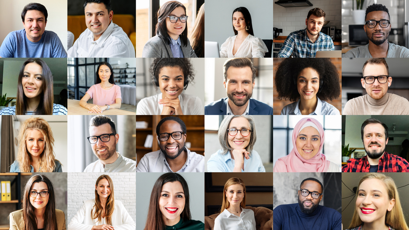 A video screen with diverse multinational participants